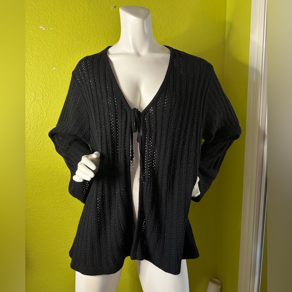 Retro Renaissance Open ‘Knit’ Black Cardigan with Front Tie